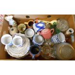 Two boxes containing a selection of assorted ceramics and glassware including Poole Pottery part tea