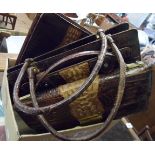 Three leather faux crocodile skin handbags