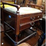 An early 20th Century walnut locker piano stool with flanking turned handles and two fall-front