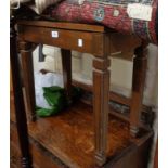 A mahogany effect tea table, set on moulded square tapered legs