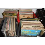 Four boxes of assorted easy listening and other records, etc.