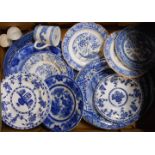 A box containing a small quantity of blue and white china including Spode Italian, etc.