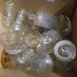 A box containing a quantity of glassware including old chemist bottles, etc.
