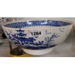 A large 18th Century English pearlware bowl (probably Liverpool) decorated in blue with a