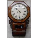 A 19th Century mother-of-pearl inlaid rosewood cased drop-dial wall clock, with replacement wooden