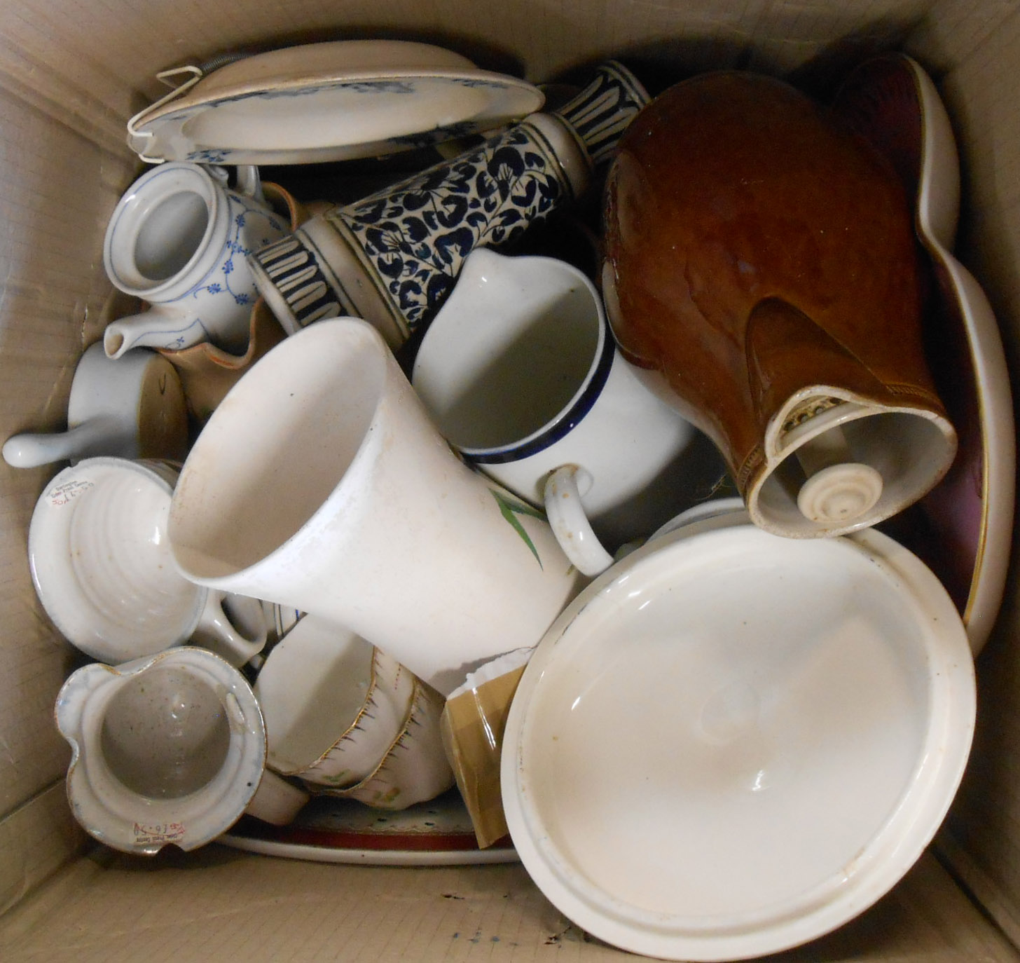 A box containing a quantity of assorted ceramics including large Royal Worcester cabaret tray, etc.