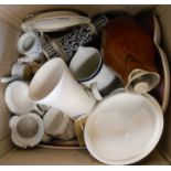 A box containing a quantity of assorted ceramics including large Royal Worcester cabaret tray, etc.