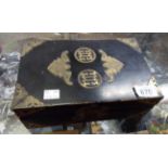 A 20th Century black lacquer and brass bound Japanese jewellery box