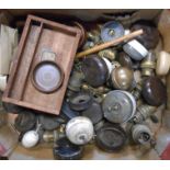 A box containing a quantity of assorted brass and other lamp fittings, light switches, etc.