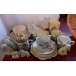 A selection of ceramic items including dog figurines, commemorative ware, etc.