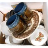 A box containing assorted ceramics including a pair of Rosenthal mugs, etc.