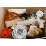 A box containing a quantity of assorted ceramic and glass items including Carnival glass, Torquay