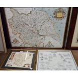 Three framed reproduction map prints