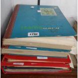 Two stock albums and two stamp albums with part contents of 20th Century GB and world stamps