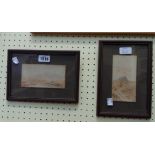 Two small oak framed moorland watercolours, one depicting Hay Tor, the other Rippon Tor - signed