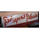 A vintage enamel Players Please sign with red lettering on white background - 153cm long