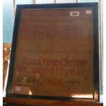 An antique sampler in ebonised and gilt frame by Susanne Cleme aged 11 years 1826 - faded