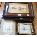 A collection of mainly small framed original maritime paintings and prints including a pair of E.