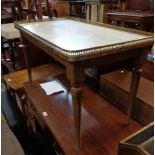 An 86cm reproduction mahogany coffee table with brass gallery to marble inset top, set on turned and