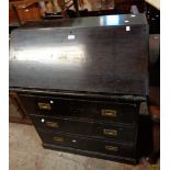 A 90cm 19th Century solid hardwood and stained mahogany campaign style bureau with pigeon-hole