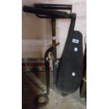A vintage brass and iron stirrup pump - sold with an old blacksmith made hay knife