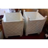 A pair of large square form white glazed Spanish pottery planters