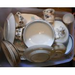 A crate containing a quantity of assorted vintage ceramic items including Cathie Winkle Midwinter,
