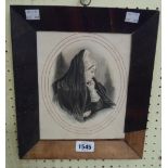 An oval watercolour portrait of a Spanish lady - frame a/f