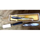 A Victorian penknife with silver blade and mother-of-pearl handle - sold with an EPNS fruit knife,