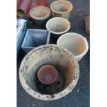 Seven assorted garden pots