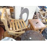 A vintage blonde wood folding child's chair with slatted seat - sold with a modern oak joint style