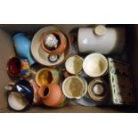 A box containing a quantity of Torquay pottery including Watcombe hair curlers stand, etc. - sold
