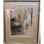 Louis Icart: a framed original late 1920's signed coloured print, depicting a fashionable lady and