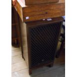 A pair of Sansui wooden hi-fi speakers with fretwork decoration standing on four straight legs