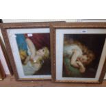A pair of old ornate gilt framed coloured protrait prints - sold with four framed religious text