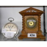 A small oak cased table clock style timepeice with simple thirty hour movement - sold with a vintage