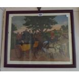 W.G. Barrett: a framed cropped oil on canvas, depicting a coaching scene on the York to London