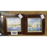 Peggy H. Pearce: a pair of framed miniature watercolours, one entitled Oyster Dredging, the other