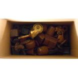 A box containing a quantity of vintage caps and casters