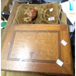 An early 20th Century satin walnut and strung jewellery box containing a pair of kid leather