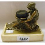 A Regency brass pastille burner in the form of a classical maiden holding a tray on a marble plinth