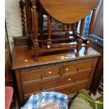 A 1.06m early 20th Century oak dressing chest with oblong bevelled swing mirror and barley twist