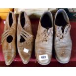 A pair of vintage brown leather men's brogue style shoes - sold with a pair of lady's vintage