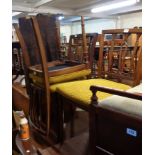 A set of six 20th Century mahogany framed dining chairs with old gold upholstered seats, set on