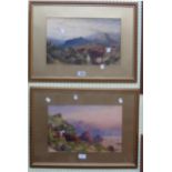 C.E. Brittan: a pair of gilt framed watercolours, both depicting cattle in rugged landscapes -