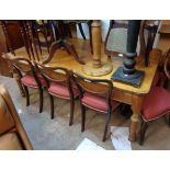 A 1.8m Victorian pine farmhouse kitchen table with drawer to one end, set on animal damaged turned