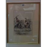 Edouard Detaille: a gilt framed part coloured print, depicting North African horsemen