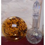A boxed Bohemia Crystal decanter - sold with a tortoiseshell glass plate