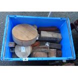 A crate containing a quantity of wood turners blocks of various wood variety