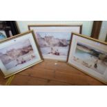 †William Russell Flint: three gilt framed coloured prints depicting ladies on a beach